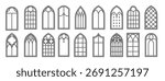 church medieval windows set old gothic style architecture