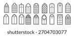 church medieval windows set old gothic style architecture