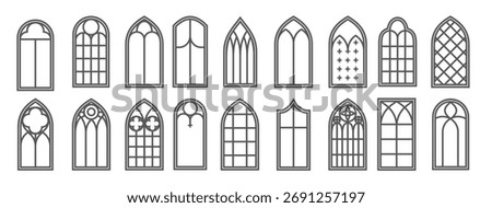 church medieval windows set old gothic style architecture