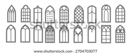 church medieval windows set old gothic style architecture
