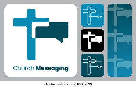 Church Messaging Religion Logo Vector Minimal Clear Message Leisure Center Christian Cross Flat Design