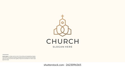 ícone de logotipo mínimo da igreja desenhos com marca de cor dourada.