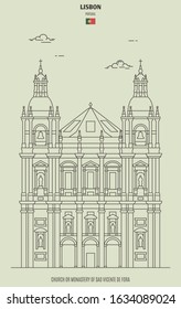 Church or Monastery of Sao Vicente de Fora in Lisbon, Portugal. Landmark icon in linear style