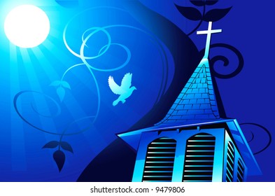  a church in moonlight	