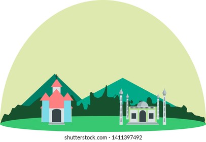 Church and mosque vector art. Based on secularism and can be used for contents related to the same