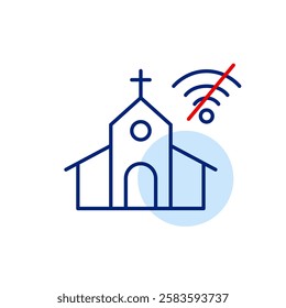 Church and no wi-fi symbol. Disconnected religious practice and offline service. Pixel perfect, editable stroke icon