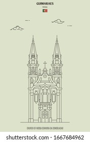 Church of Nossa Senhora da Consolacao in Guimaraes, Portugal. Landmark icon in linear style