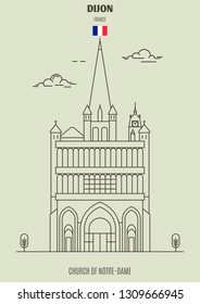 Church of Notre-Dame of Dijon, France. Landmark icon in linear style