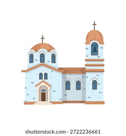 Igreja em um fundo branco. Cartão de Páscoa, Feliz Páscoa.