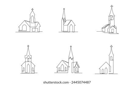 Church One line drawing isolated on white background template