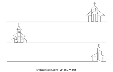 Church One Line-Zeichnung isoliert auf weißem Hintergrund Vorlage