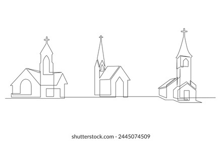 Church One Line-Zeichnung isoliert auf weißem Hintergrund Vorlage