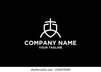 Church ont at the Sunset Logo design with Mono Line Drawing style