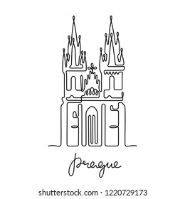 Church of Our Lady before Tyn. Prague continuous line vector illustration