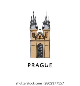 Church of Our Lady before Tyn Prague Hand Drawn Vector Illustration