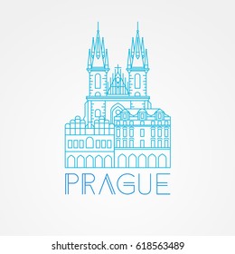 Church of Our Lady before Tyn - The symbol of Prague, Czech Republic. Modern linear style. One line concept. 