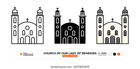Church of Our Lady of Remedies Line Icon. Luanda, Angola, Landmark, Silhouette, Color Vector, Editable Stroke.