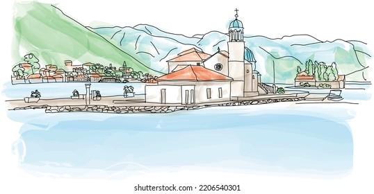 Church of Our Lady of the Rocks and Island of Saint George, Bay of Kotor near Perast, Montenegro