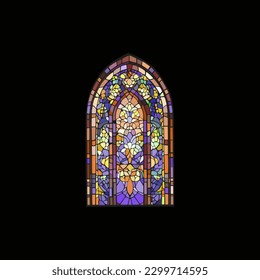  Church panes decorated with colored mosaic glass in different shapes.Beautiful collection of vitreous paint windows with an abstract Catholic or Christian decorations.