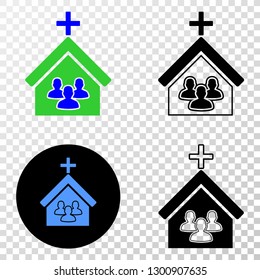Church people EPS vector icon with contour, black and colored versions. Illustration style is flat iconic symbol on chess transparent background.