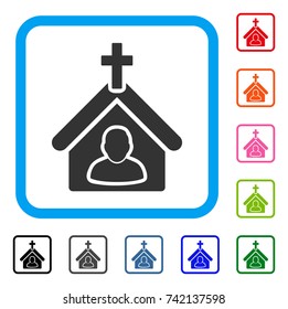 Church Person icon. Flat gray pictogram symbol in a light blue rounded rectangle. Black, gray, green, blue, red, orange color versions of Church Person vector. Designed for web and app user interface.