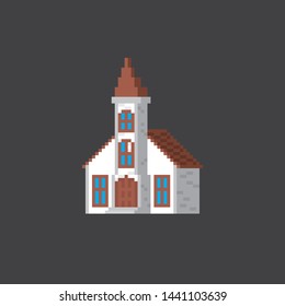 Church. Pixel art. Old school computer graphic. 8 bit video game. Game assets 8-bit sprite.