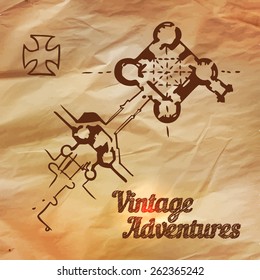 Church plan, vector illustration in vintage style over old paper