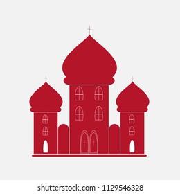 Church Red flat icon. A simple illustrative pictogram, on a gray background, vector,  illustration