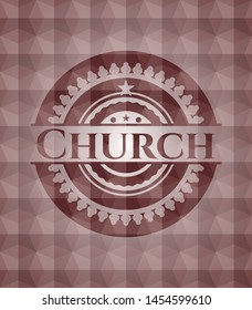 Church red seamless emblem or badge with geometric pattern background.