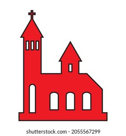 church, red silhouette, isolated vector icon