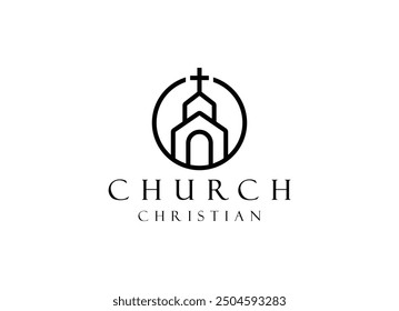 Kirche religiösen christlichen Logo-Design. Kirchenlogo, Vektorgrafik