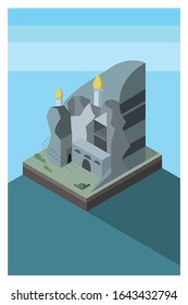 
Church in the rock, mountain range, isometry