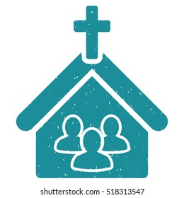 Church rubber seal stamp watermark. Icon vector symbol with grunge design and dust texture. Scratched soft blue ink emblem on a white background.