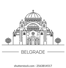 Church of Saint Sava filled outline. Landmark building of Belgrade, the capital city of Serbia