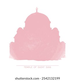 Church of Saint Sava silhouette in pastel colors on white background