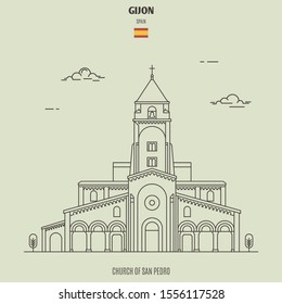 Church of San Pedro in Gijon, Spain. Landmark icon in linear style