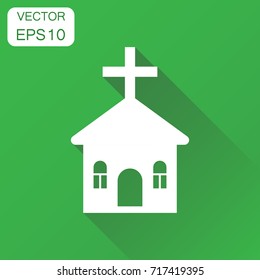 Church sanctuary icon. Business concept church pictogram. Vector illustration on green background with long shadow.