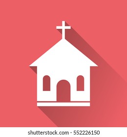 Church sanctuary vector illustration icon. Simple flat pictogram for business, marketing, mobile app, internet on red background with long shadow.