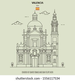 Church of Santo Tomas and San Felipe Neri in Valencia, Spain. Landmark icon in linear style