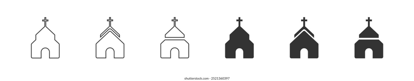 Icono de conjunto de iglesia. Casa con una cruz, una iglesia cristiana. Vector aislado