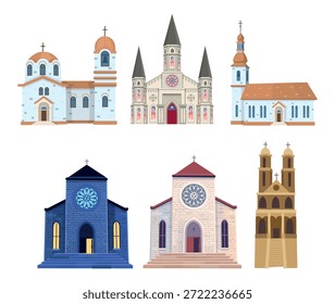 Igreja definida em um fundo branco. Edifício da Igreja. Cartão de Páscoa, Feliz Páscoa.