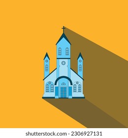 Kirche mit Schatten auf gelbem Hintergrund