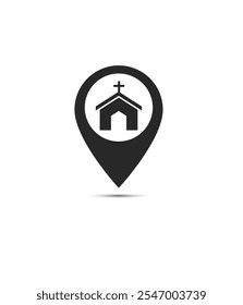 church sign icon on pin location icon stock illustration