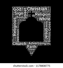 Church Sign word cloud vector design creative concept. Church Sign icon shape. Trendy vector word collection.