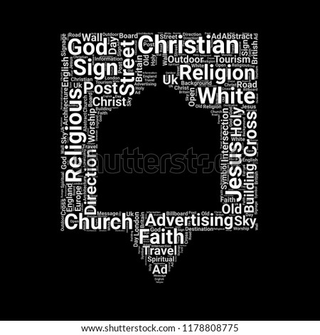Church Sign word cloud vector design creative concept. Church Sign icon shape. Trendy vector word collection.