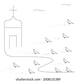 Church silhouette line drawing vector illustration