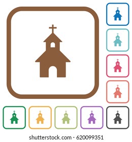Church simple icons in color rounded square frames on white background