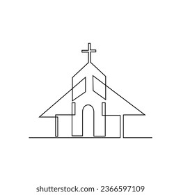 Church Single continuous line illustration template