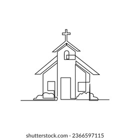 Church Single continuous line illustration template