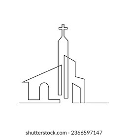 Church Single continuous line illustration template